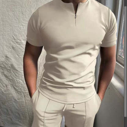 Solid color zipper men's polo shirt