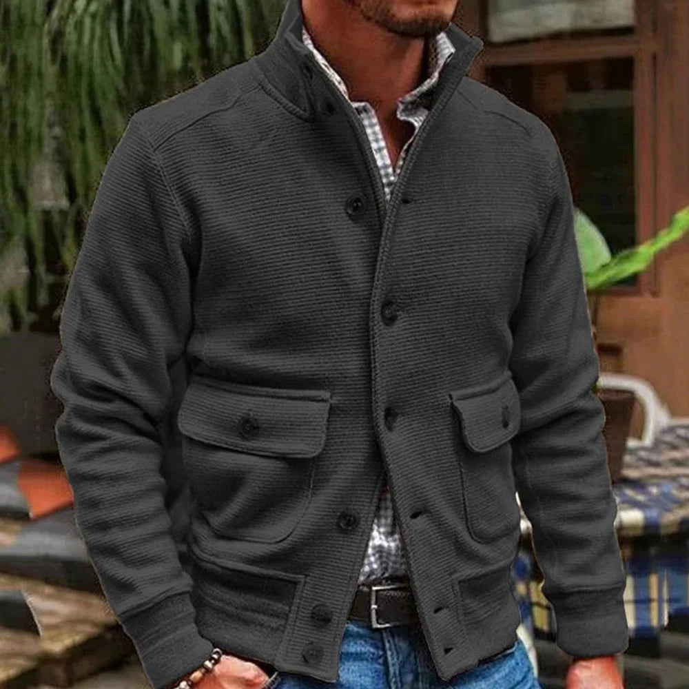 Fashion Men's Stand Collar Comfortable Button Slim Jacket