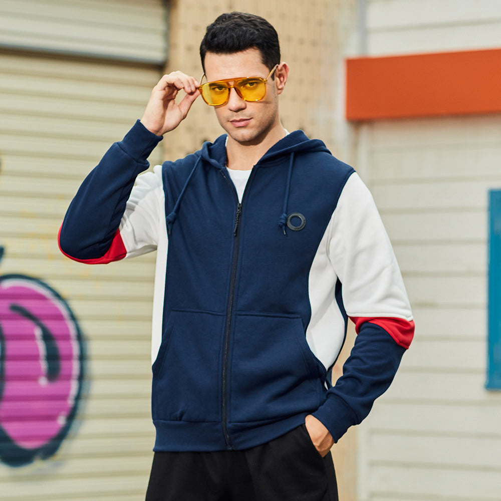 New Men's Fashion Colorblock Contrast Cardigan