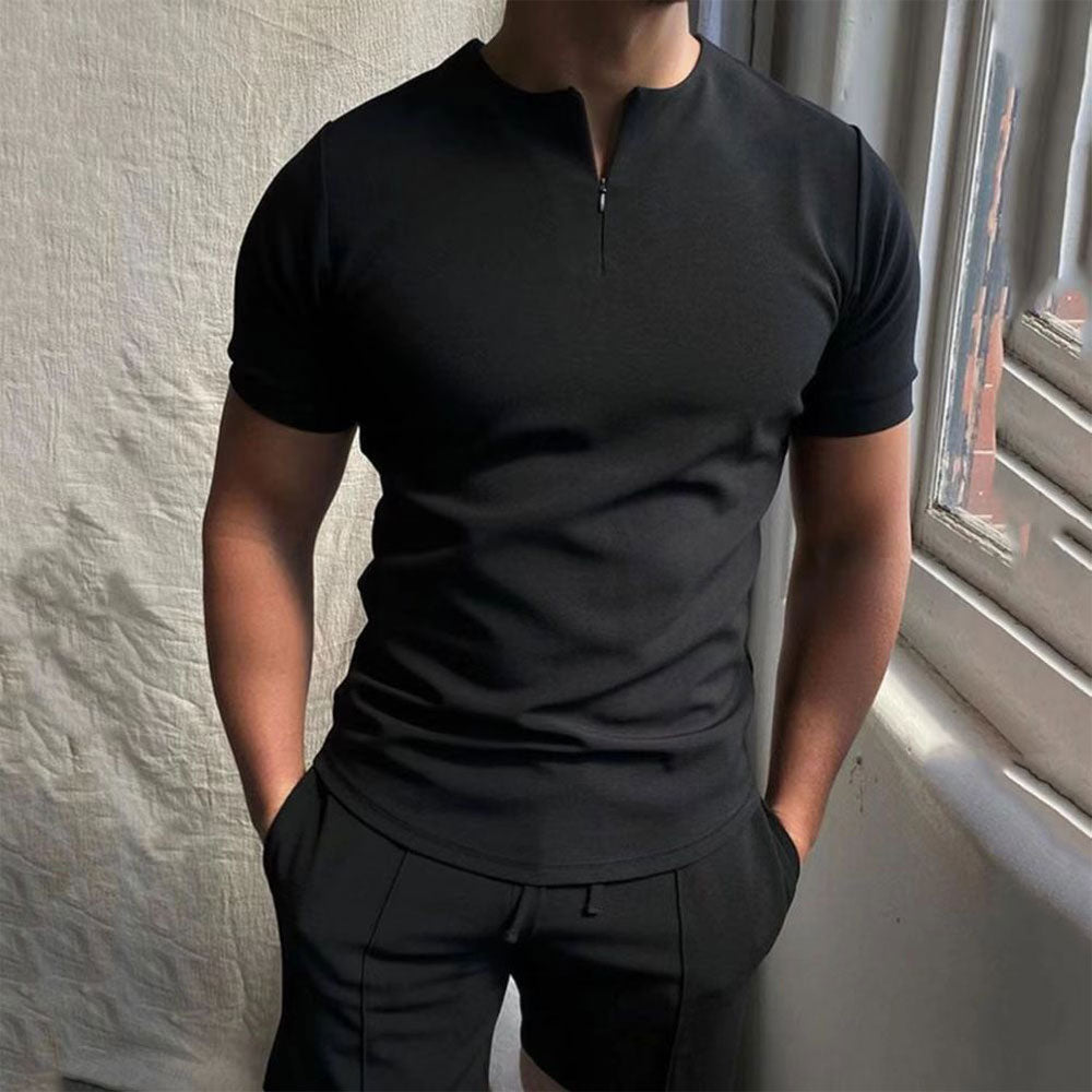 Solid color zipper men's polo shirt
