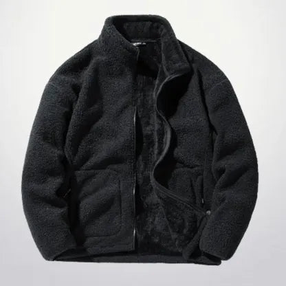 Men's versatile stand collar plush solid color coat