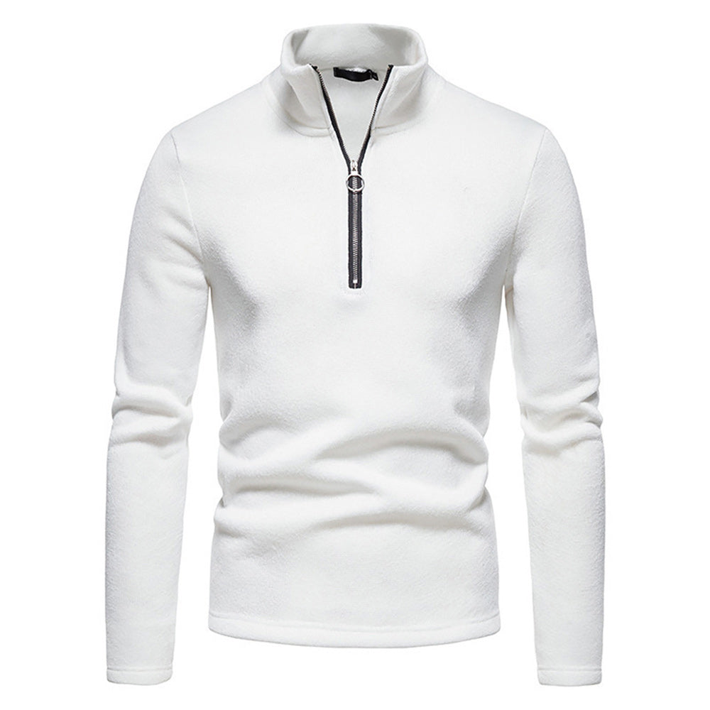 Men's Solid Color Zip Turtleneck Standing Collar Sweater