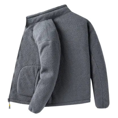 Men's versatile stand collar plush solid color coat