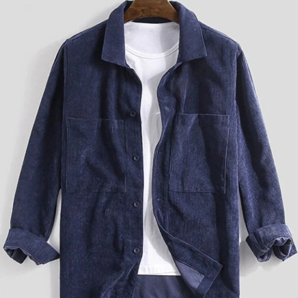 Men's Corduroy Pocket Solid Color Long Sleeve Shirt