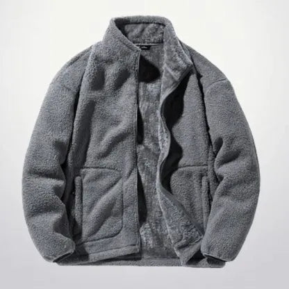 Men's versatile stand collar plush solid color coat
