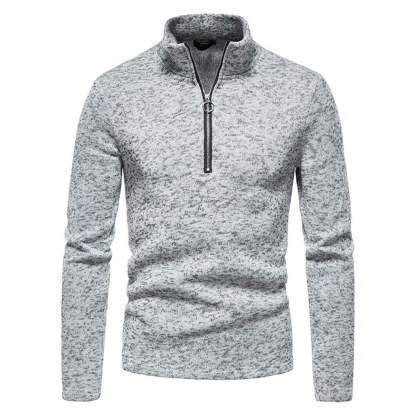 Men's Solid Color Zip Turtleneck Standing Collar Sweater